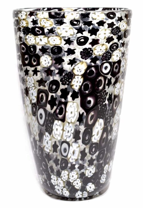 Murano glass vase with signed black murrine