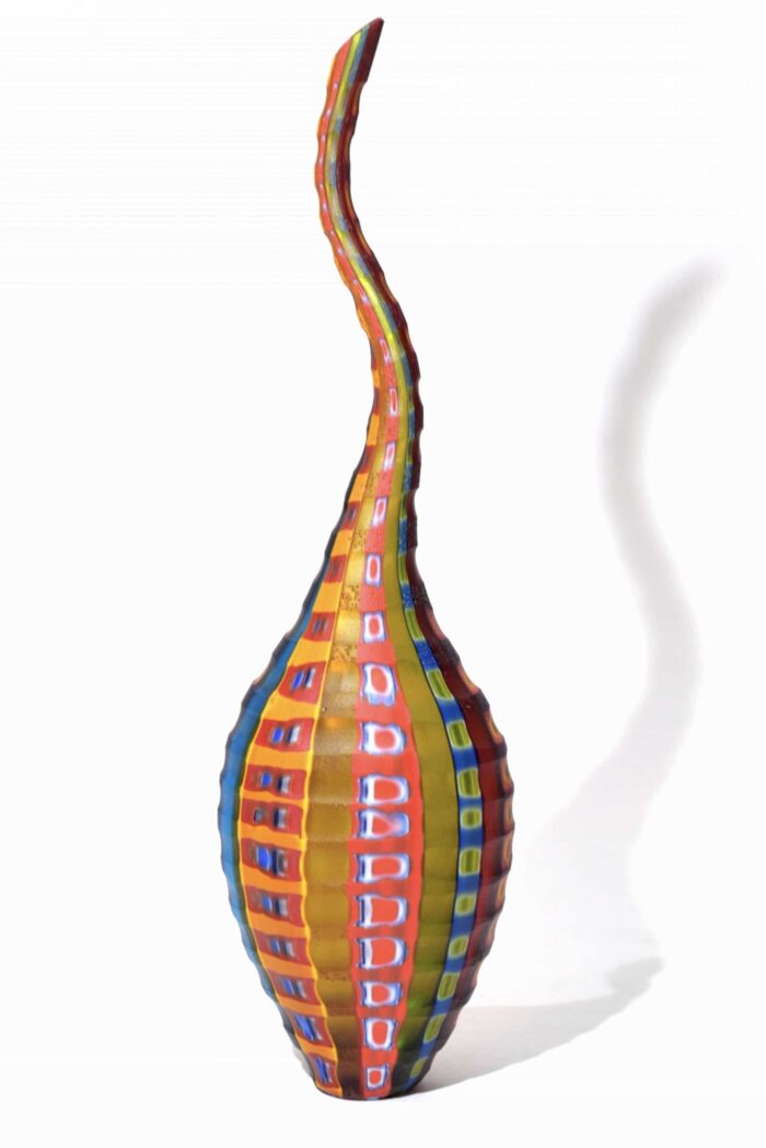 geschmiedete Vase mit Muranoglas Murrine