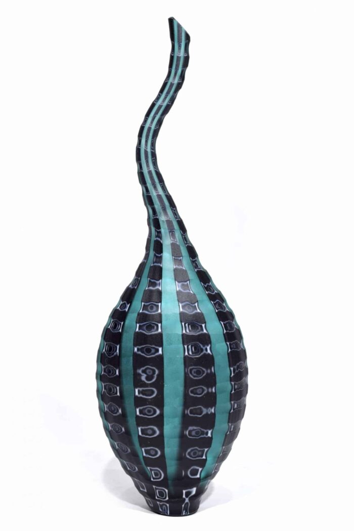 wrought vase with murano glass murrine