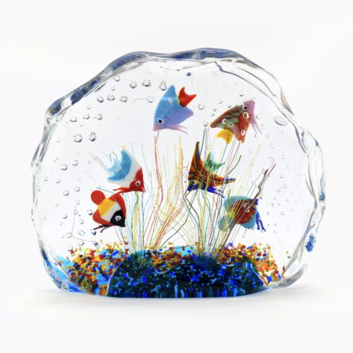 Murano glass submerged aquarium with fishes signed